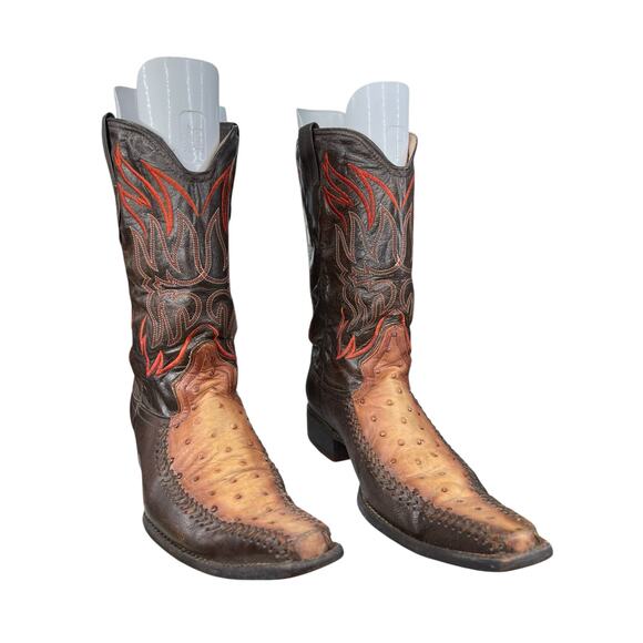 El General 1901 Men's Brown Leather Ostrich Snip Toe Cowboy Boot Size US 11 - Picture 5 of 11